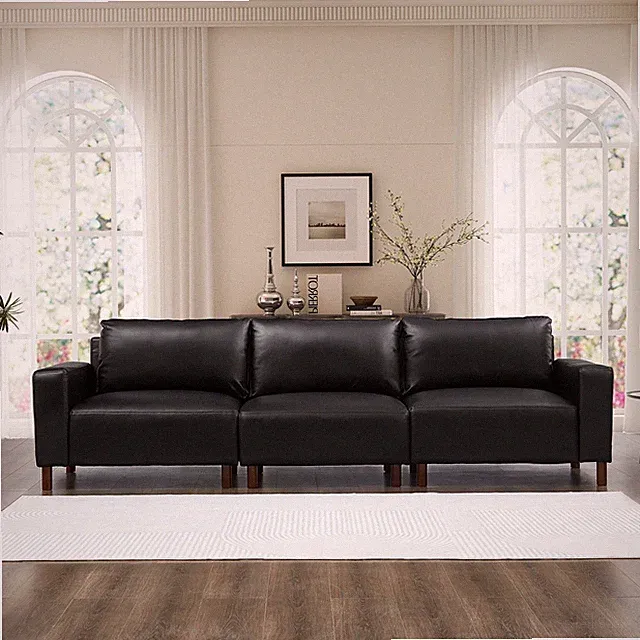 112" Luxury PU Leather Sofa for Living Room,Apartment,Upholstered Breathable F