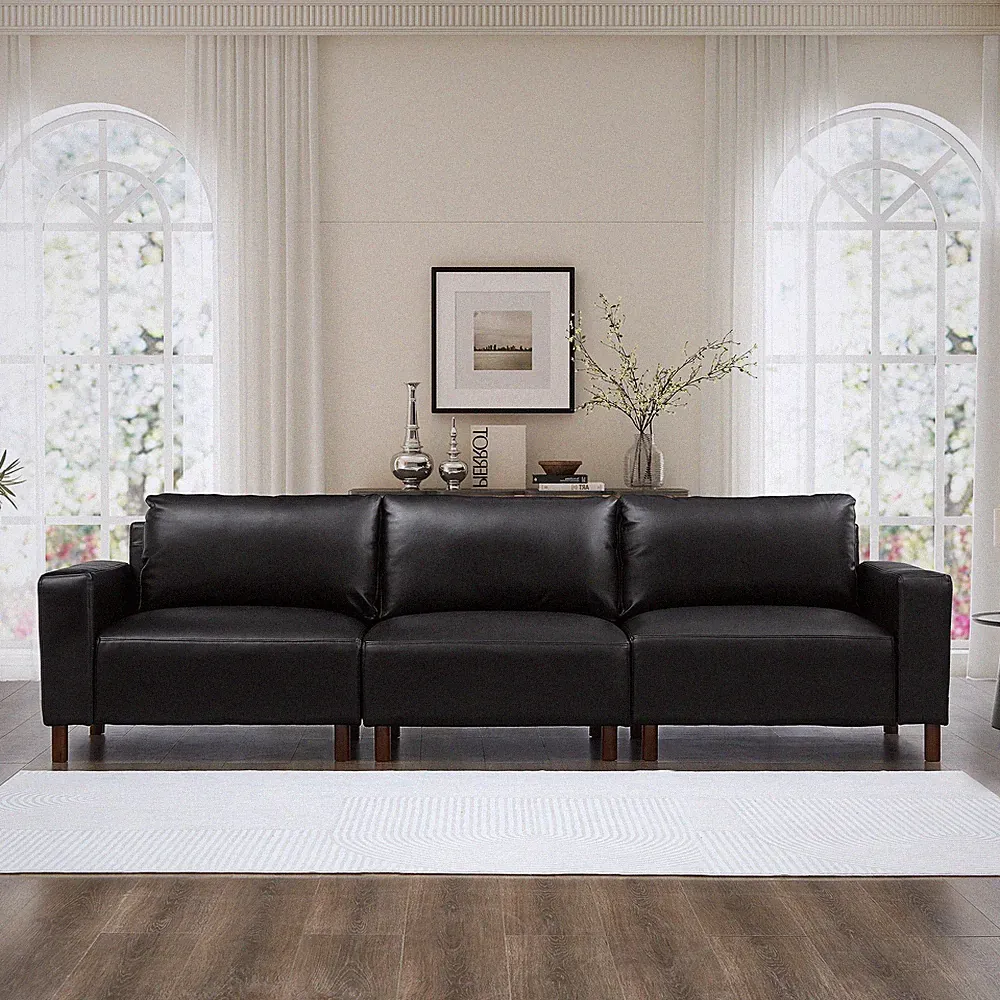 112" Luxury PU Leather Sofa for Living Room,Apartment,Upholstered Breathable Fa