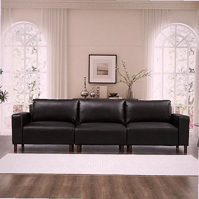 112" Luxury PU Leather Sofa for Living Room,Apartment,Upholstered Breathable Fa