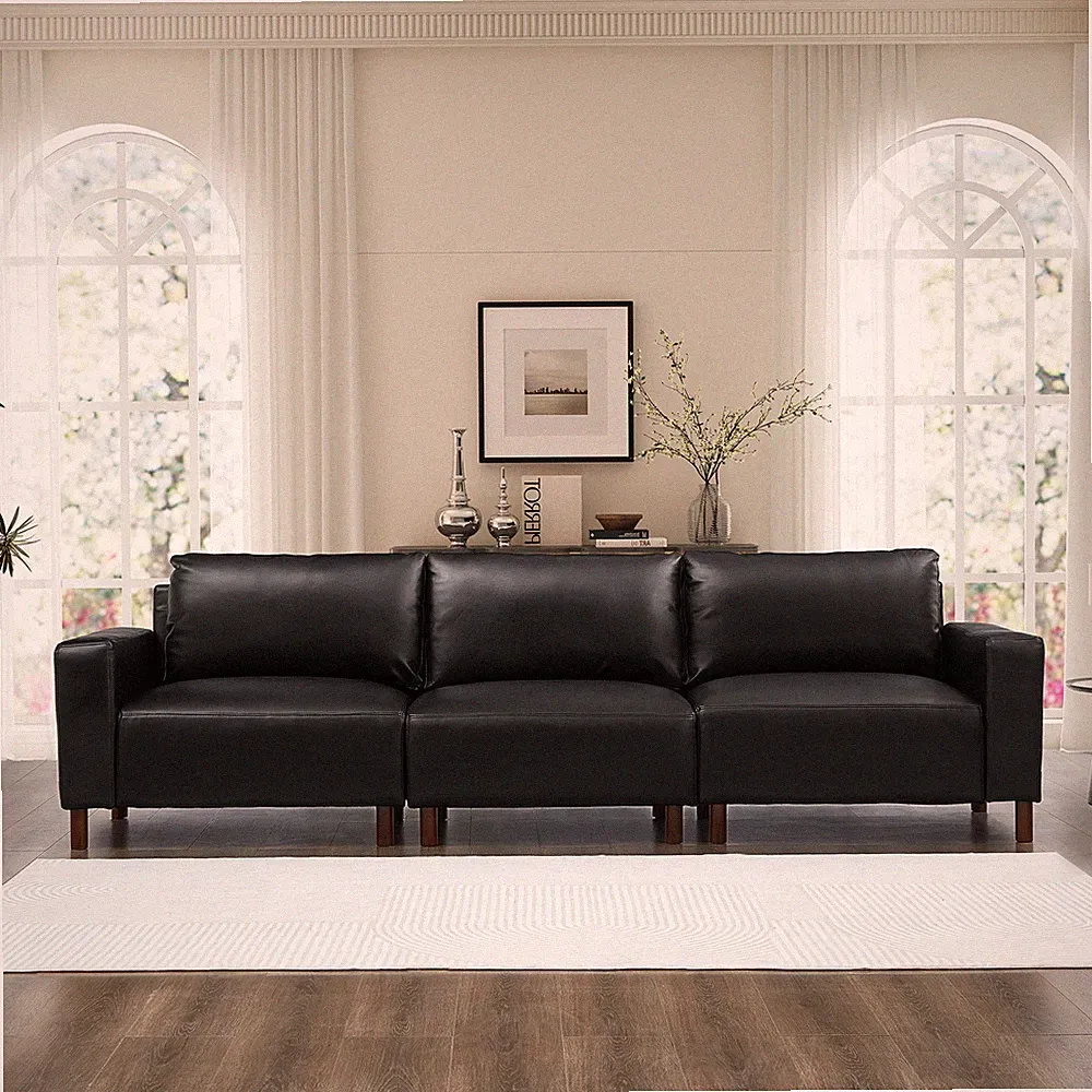 112" Luxury PU Leather Sofa for Living Room,Apartment,Upholstered Breathable Fau