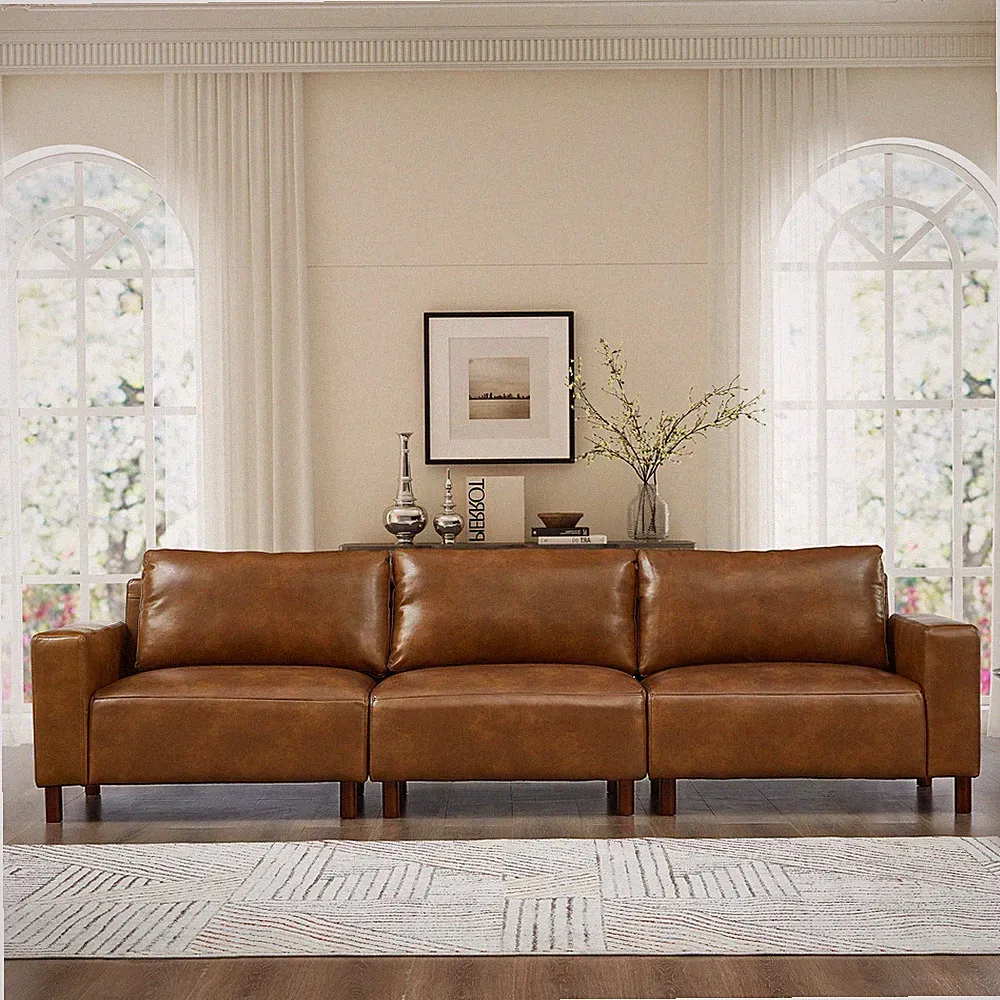 112" Luxury PU Leather Sofa for Living Room,Apartment,Upholstered Breathable Fau