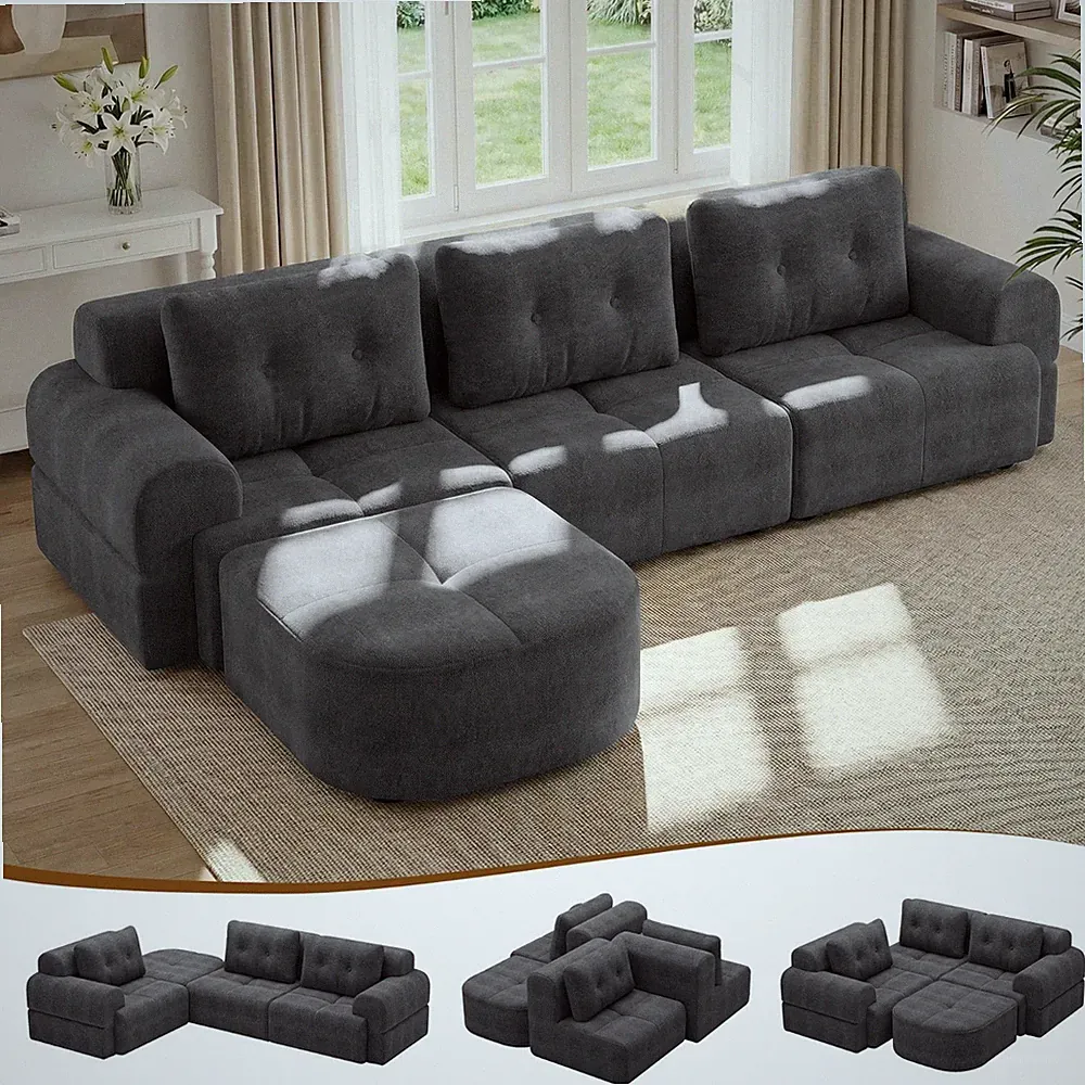 112" Modular Cloud Couch Sectional Sofa with Chaise L-Shaped Boneless Sofa Couch