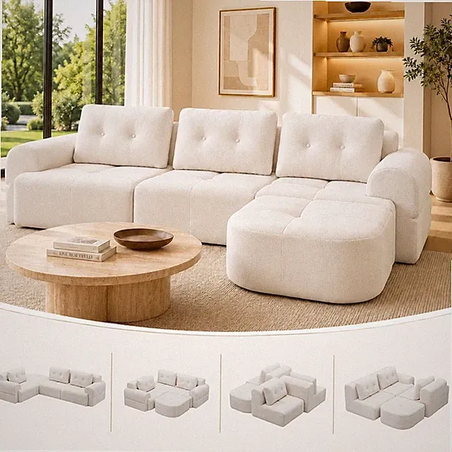 112" Modular Sectional Sofa Couch W/ Chaise L-Shaped Cloud Couch Tufted Chenille