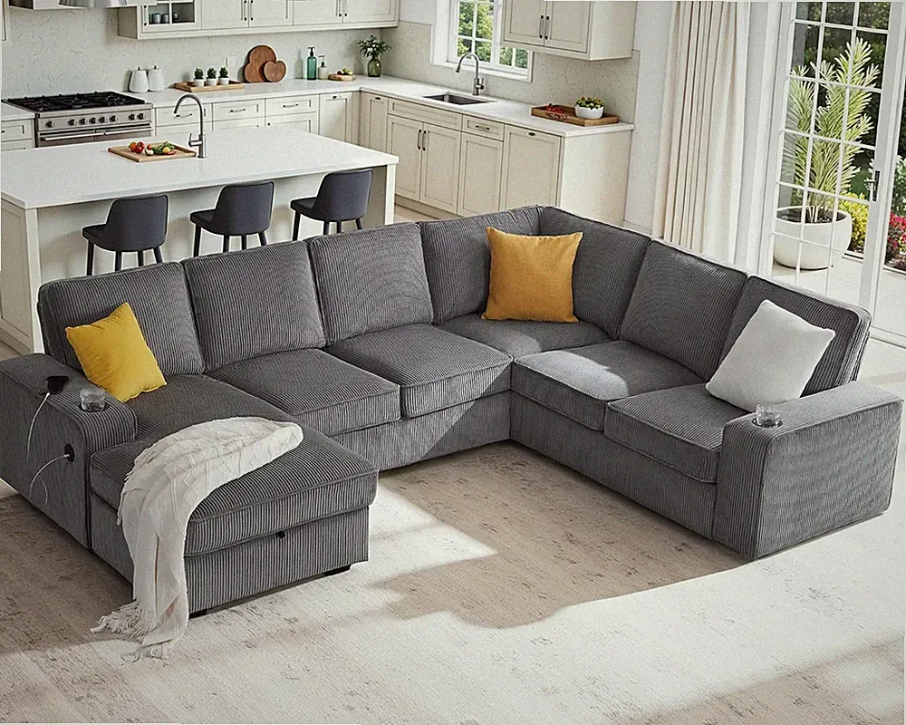 112" Sectional Couch, U Shaped Couch with Storage, Couches for Living Room