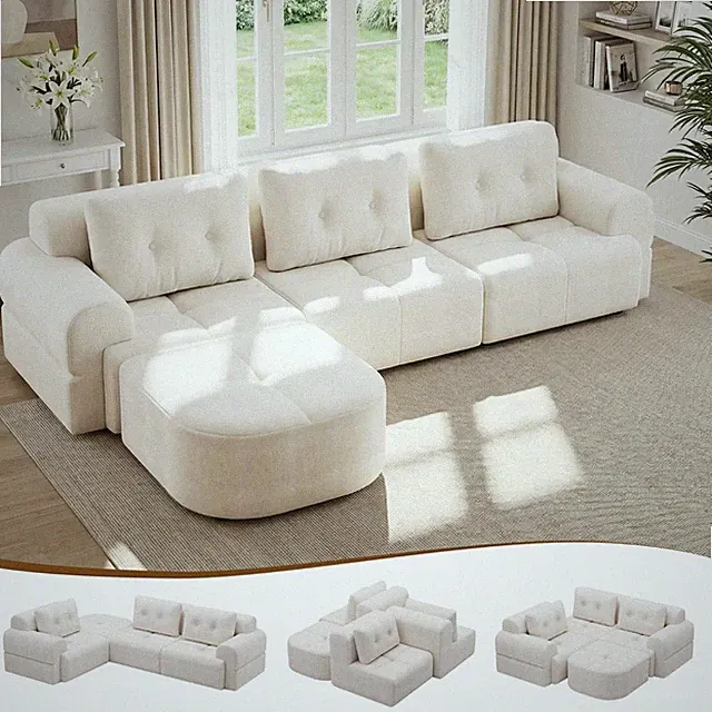 112" Sectional Modular Sofa Cloud Couch Convertible L-Shape Sofa Boneless Chaise