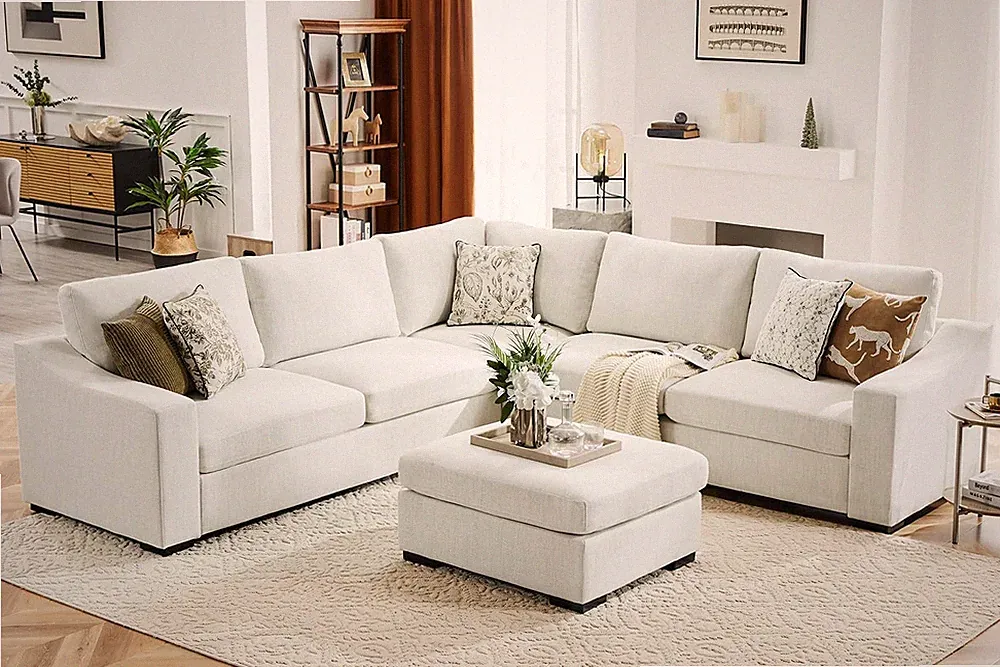 112" V-Shaped Modular Sectional Couch with Chaise Corner Sectional Sofa, 7-Seate