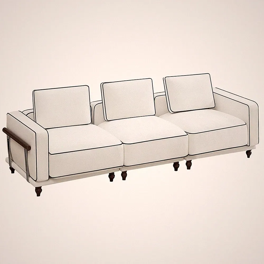 112in Oversized 3 Seater Modular Sofa Wood Arms Thick Cushion Upholstered White