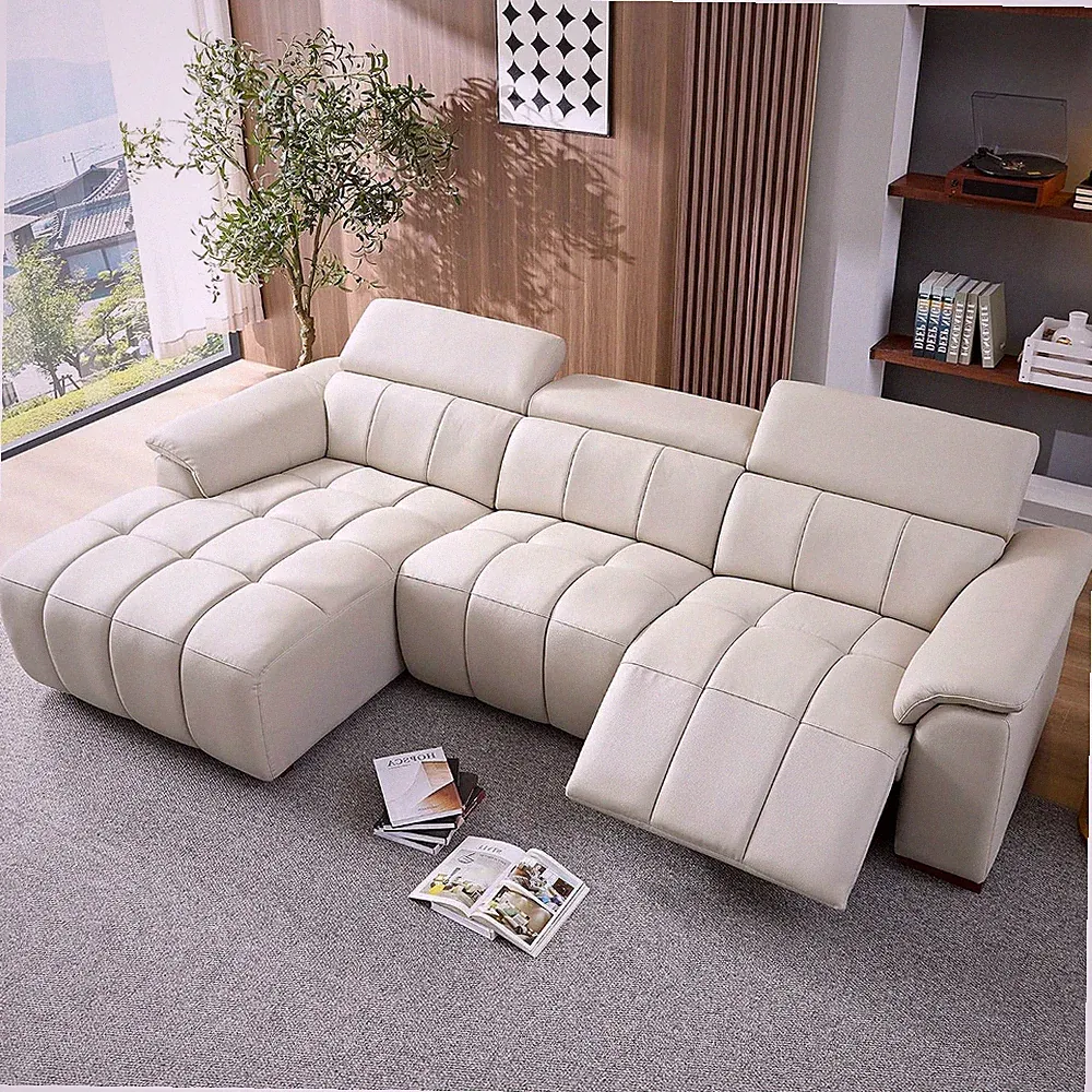 113.38" W Genuine Leather Sectional Sofa Couch with Power Recliner Chair for Liv
