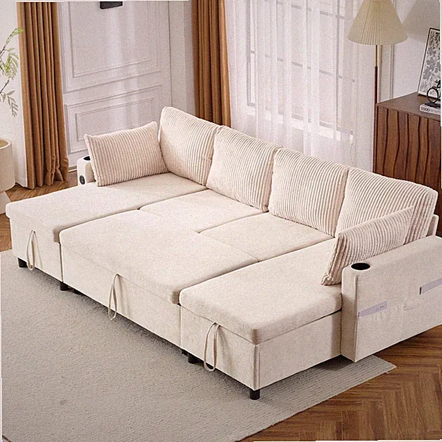 113.4" Sectional Sofa Pull-out Sofa Bed Versatile Sofa Sleeper with Large Stor