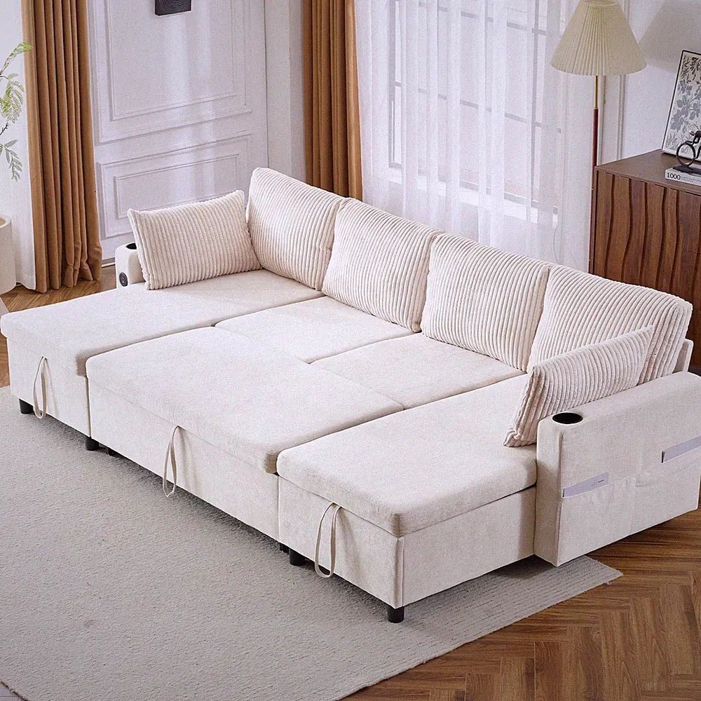113.4" Sectional Sofa Pull-out Sofa Bed Versatile Sofa Sleeper with Large Storag
