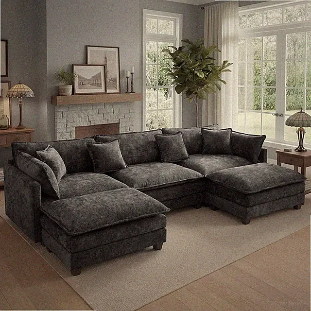 113.4" U-Shaped Modular Sectional Sofa with Ottoman