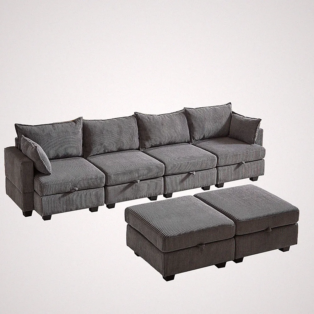 113.5' Modular Sectional Corduroy Sofa Furniture For Living Room U Shape Couch