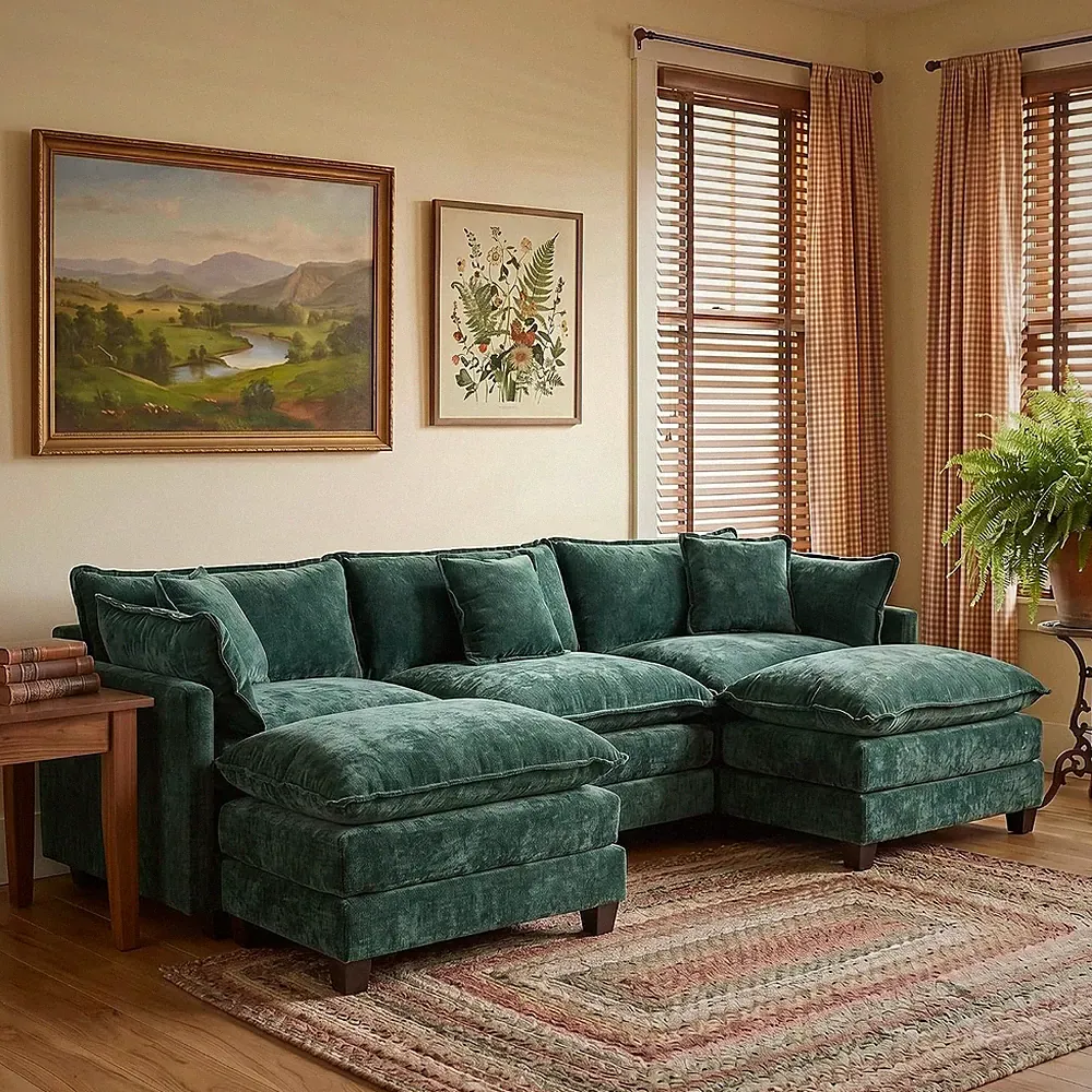 113.8" Modern Sectional Couches for Living Room, Green Chenille Comfy Cloud Couc