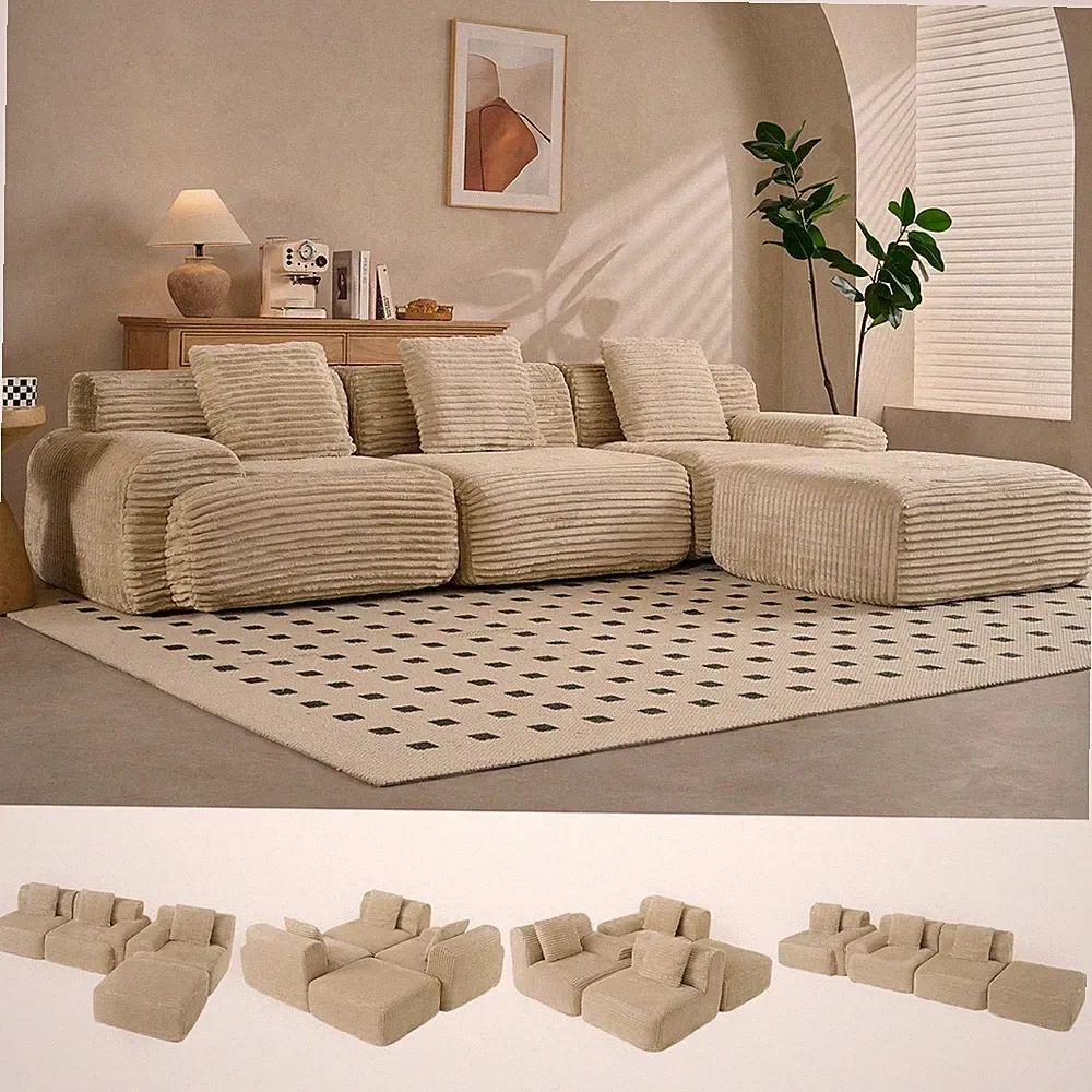113" Cloud Sectional Couch, 61.6" Deep Seat Boneless Modular Sofa with Wide A...