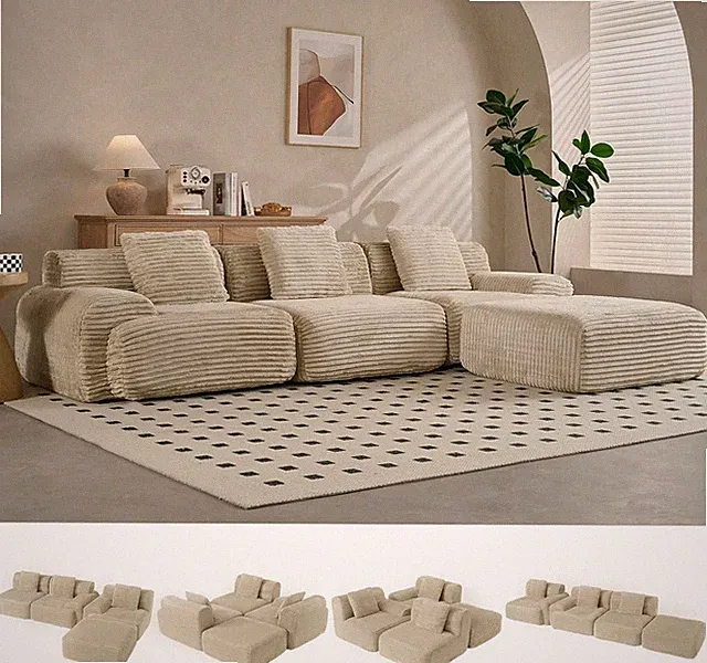 113" Cloud Sectional Couch, 61.6" Deep Seat Boneless Modular Sofa with Wide Armr
