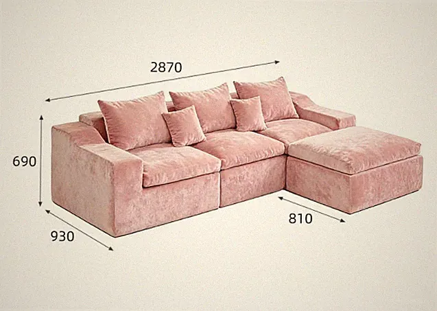 113" L-Shape Modular Sectional Sofa Corduroy Boneless Couch with Movable Ottoman