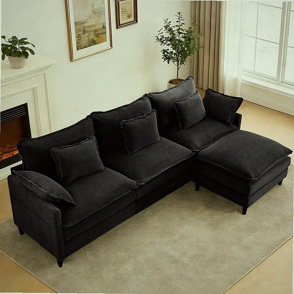 113" L Shaped Cloud Couches with Chaise Comfy Sectional 3-Seater Modular Sofas