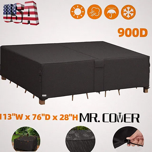 113" Outdoor Patio Cover 900D Waterproof Heavy Duty for 6-10 Chairs or 6-8 Sofa