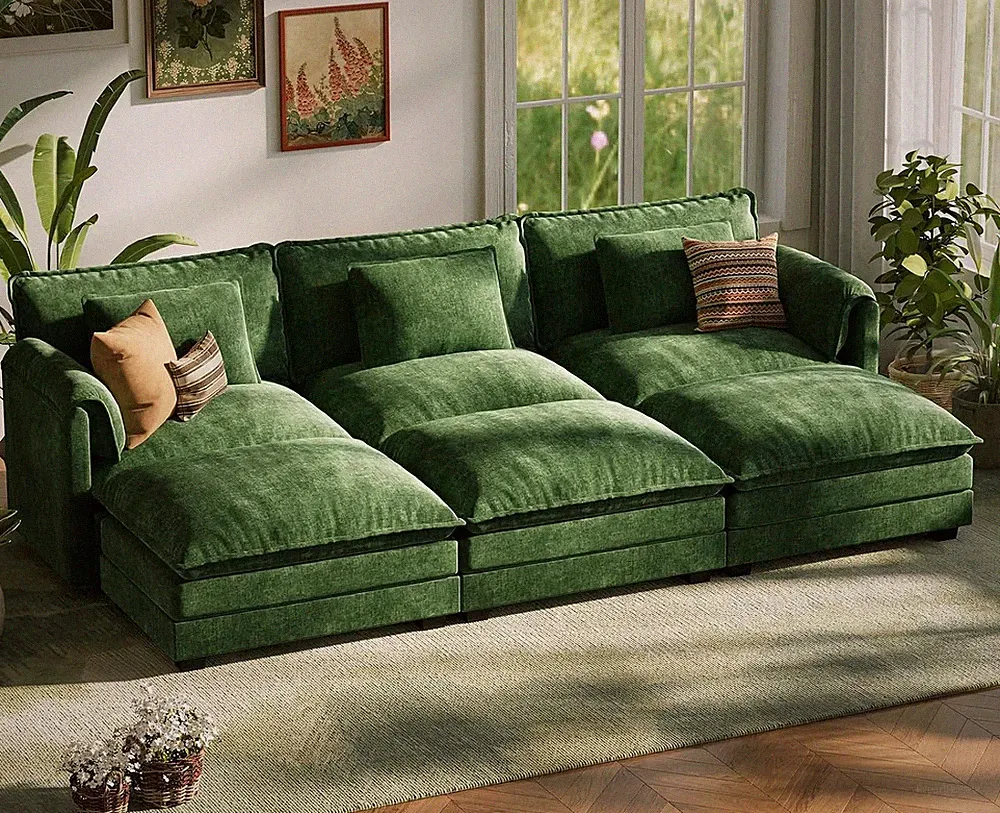 113" Oversized Green Sectional Cloud Couch, Modular Couches for Living Room, Lar