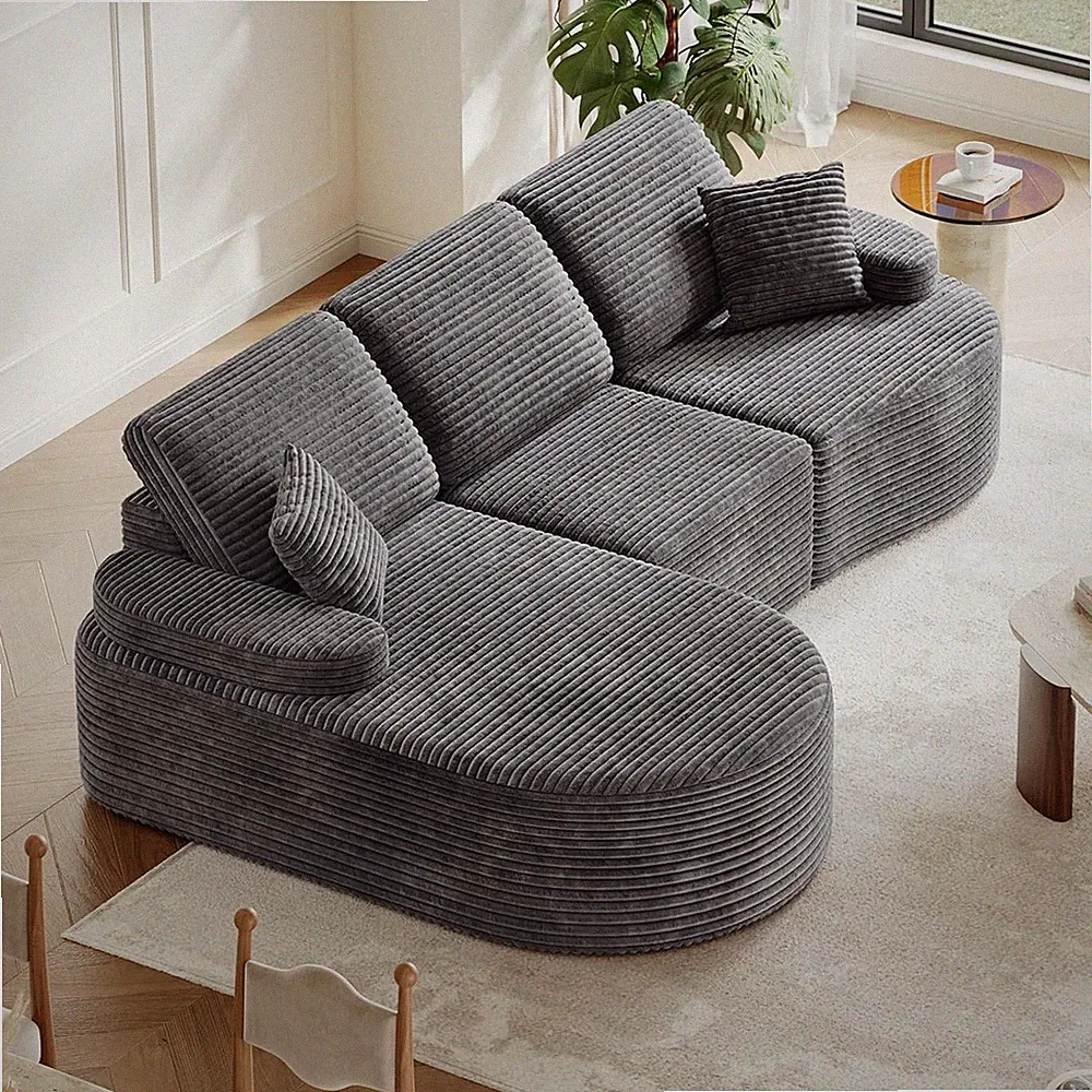 113" Sectional L-Shaped Curved Couch,Boneless Sofa Deep Seat for Living Room