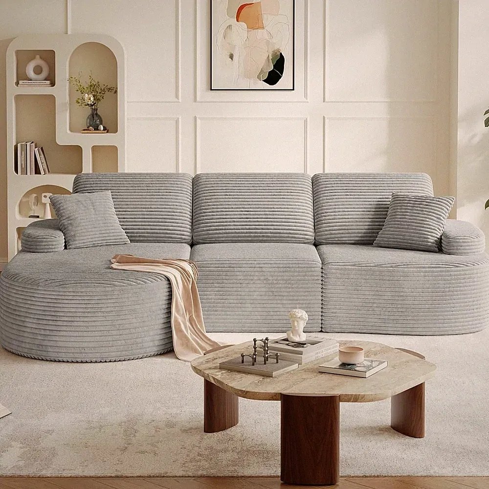 113" Sectional L-Shaped Curved Couch,Boneless Sofa Deep Seat for Living Room