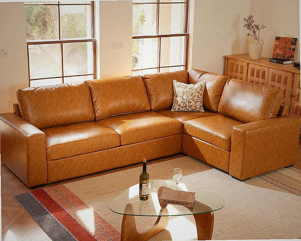 113" V-Shaped Modular Sectional Sofa Couch, Modern 4-Seat Premium Faux Leather D