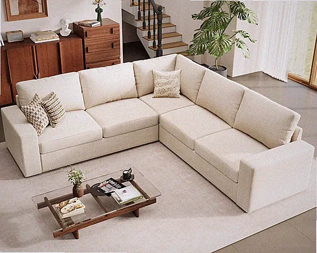 113" V-Shaped Modular Sectional Sofa Couch, Modern 5-Seat Comfy Linen Deep Seat