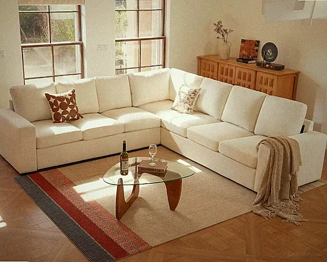113" V-Shaped Modular Sectional Sofa Couch, Modern 7-Seat Comfy Linen Deep Seat