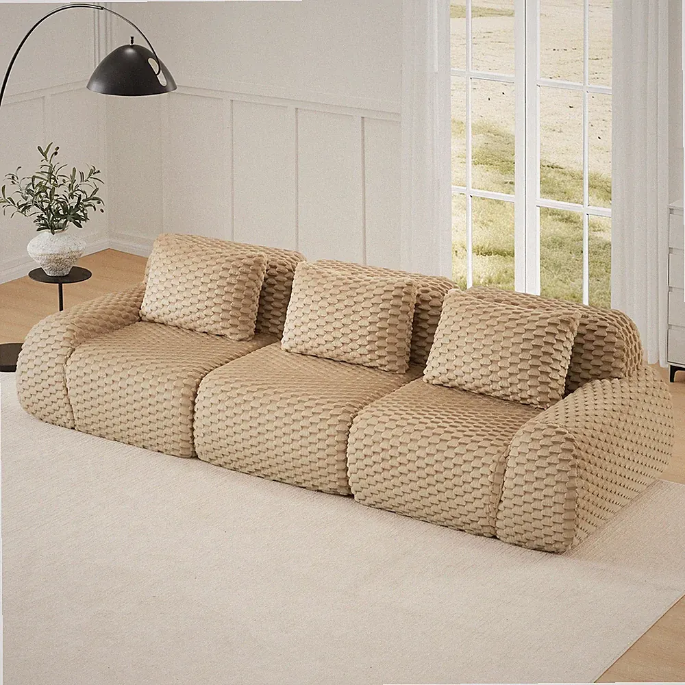 114" 3-Seater Sectional Boneless Sofa Flannelette Upholstery Couch No Assembly