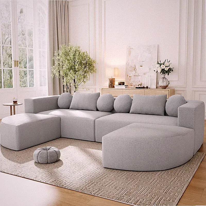 114.9” Boucle Cloud Sectional Sofa U Shape Modular Deep Seat Couch Grey