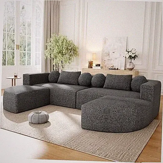 114.9" Modular Sectional Sofa with Curved Design, Free-Combined L Black