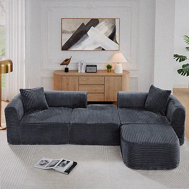 114" Cloud Sectional Couch with L-Shape Chaise,Modular Sofa with Movable Ottoman