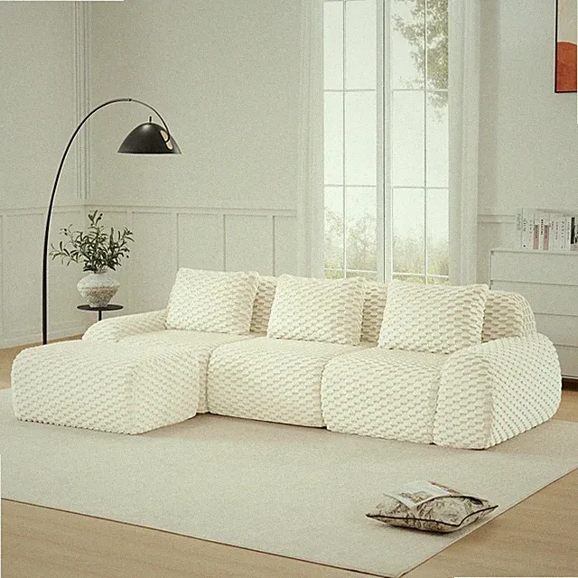 114" L-Shaped Boneless Sectional Sofa w/Movable Ottoman -Seater Modular Couch