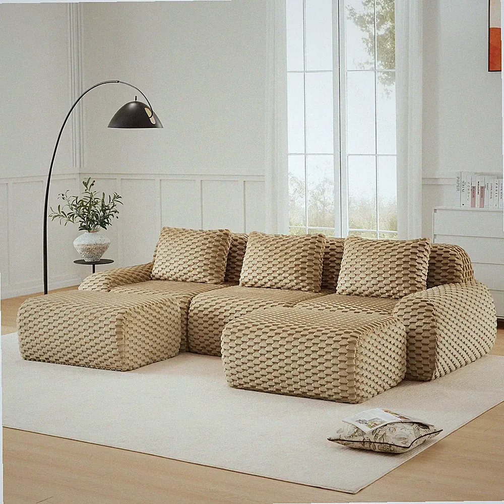 114" Modern U-Shaped Modular Sectional Sofa for Living Room,Flannelette Fabric,O