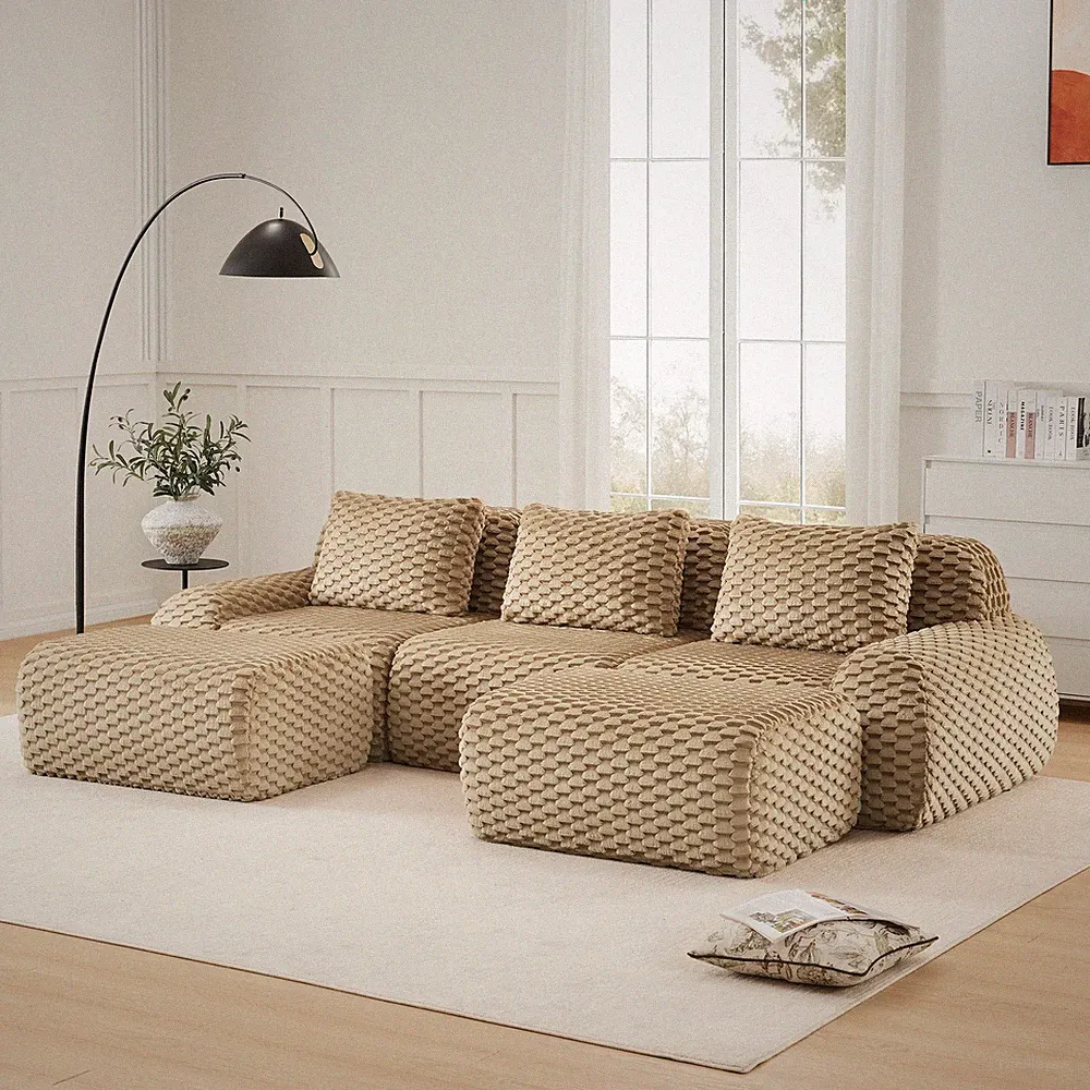 114" Modern U-Shaped Modular Sectional Sofa Oversized 3-Seater Couch w/Ottoman