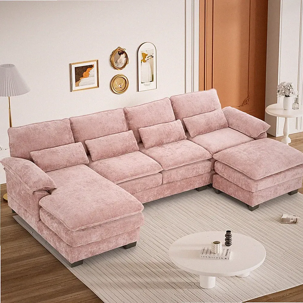 114" Modular U Shaped Sectional Sofa Couch with L-Shaped Chaise Lounge & Ottoman