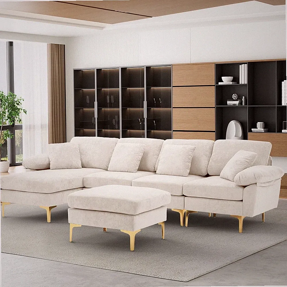 114" Sectional Sofa for Living Room,Black Velvet Couch,U-Shaped Sofa with Chais