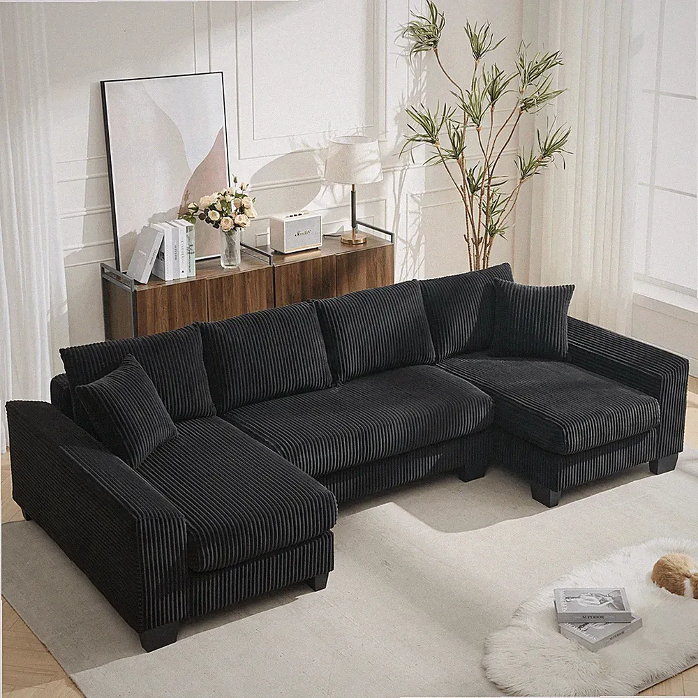 114" Sleeper Sofa,U Shaped Sofa , Pull Out Bed,Convertible Oversize 2 in 1 Sleep