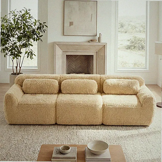 114''Soft And Fluffy Plush Fabric,Modular Sectional Sofa Couches,Ergonomic D