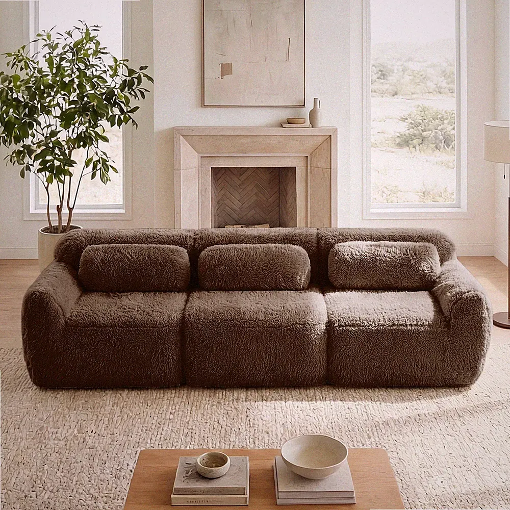 114''Soft And Fluffy Plush Fabric,Modular Sectional Sofa Couches,Ergonomic D