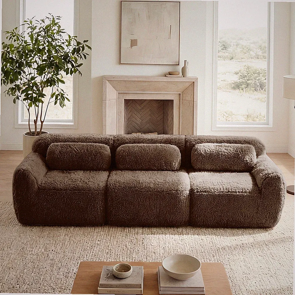 114''Soft And Fluffy Plush Fabric,Modular Sectional Sofa Couches,Ergonomic De