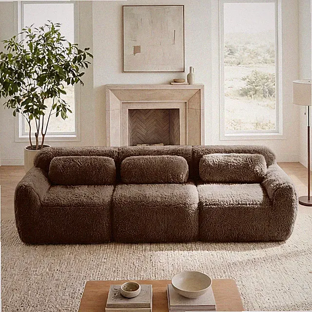 114''Soft And Fluffy Plush Fabric,Modular Sectional Sofa Couches,Ergonomic De