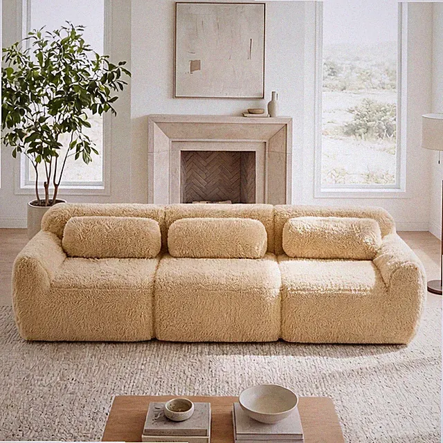 114''Soft And Fluffy Plush Fabric,Modular Sectional Sofa Couches,Ergonomic De