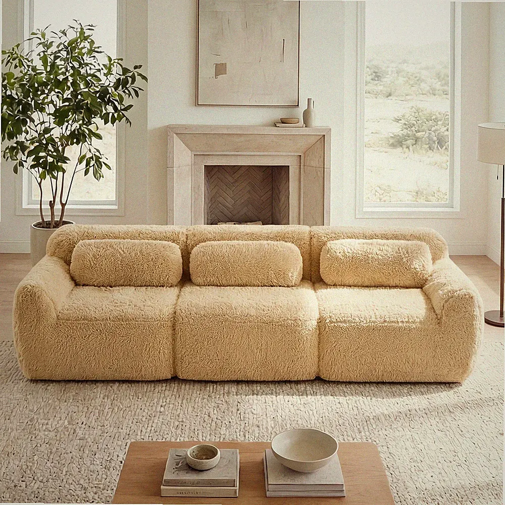 114''Soft And Fluffy Plush Fabric,Modular Sectional Sofa Couches,Ergonomic De