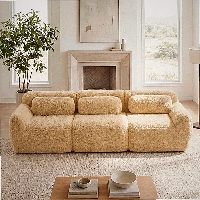 114''Soft And Fluffy Plush Fabric,Modular Sectional Sofa Couches,Ergonomic Des
