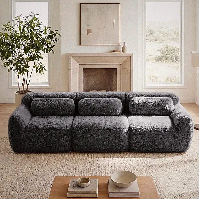 114''Soft And Fluffy Plush Fabric,Modular Sectional Sofa Couches,Ergonomic Des