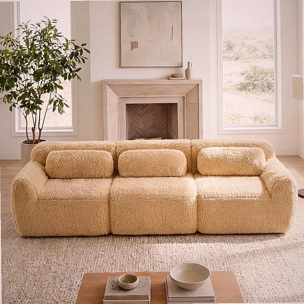 114''Soft And Fluffy Plush Fabric,Modular Sectional Sofa Couches,Ergonomic Des