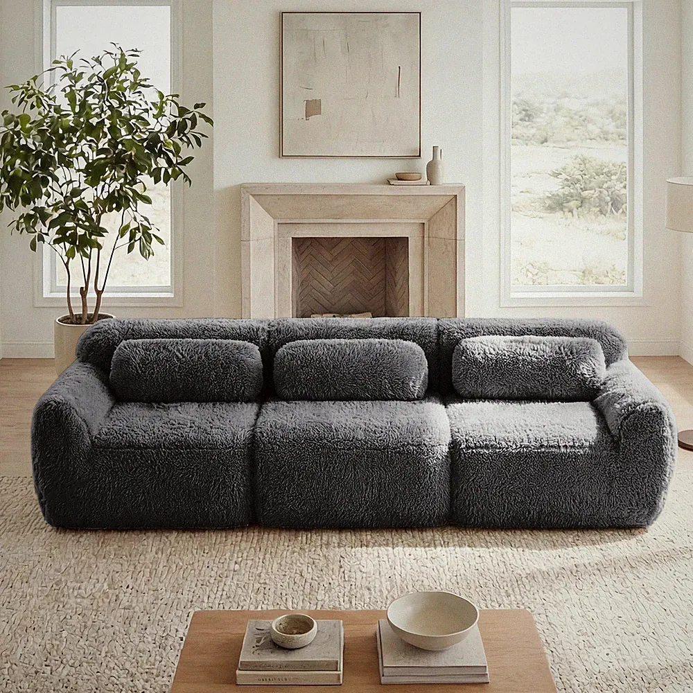 114''Soft And Fluffy Plush Fabric,Modular Sectional Sofa Couches,Ergonomic Desi