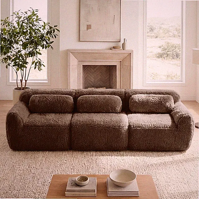 114''Soft And Fluffy Plush Fabric,Modular Sectional Sofa Couches,Ergonomic