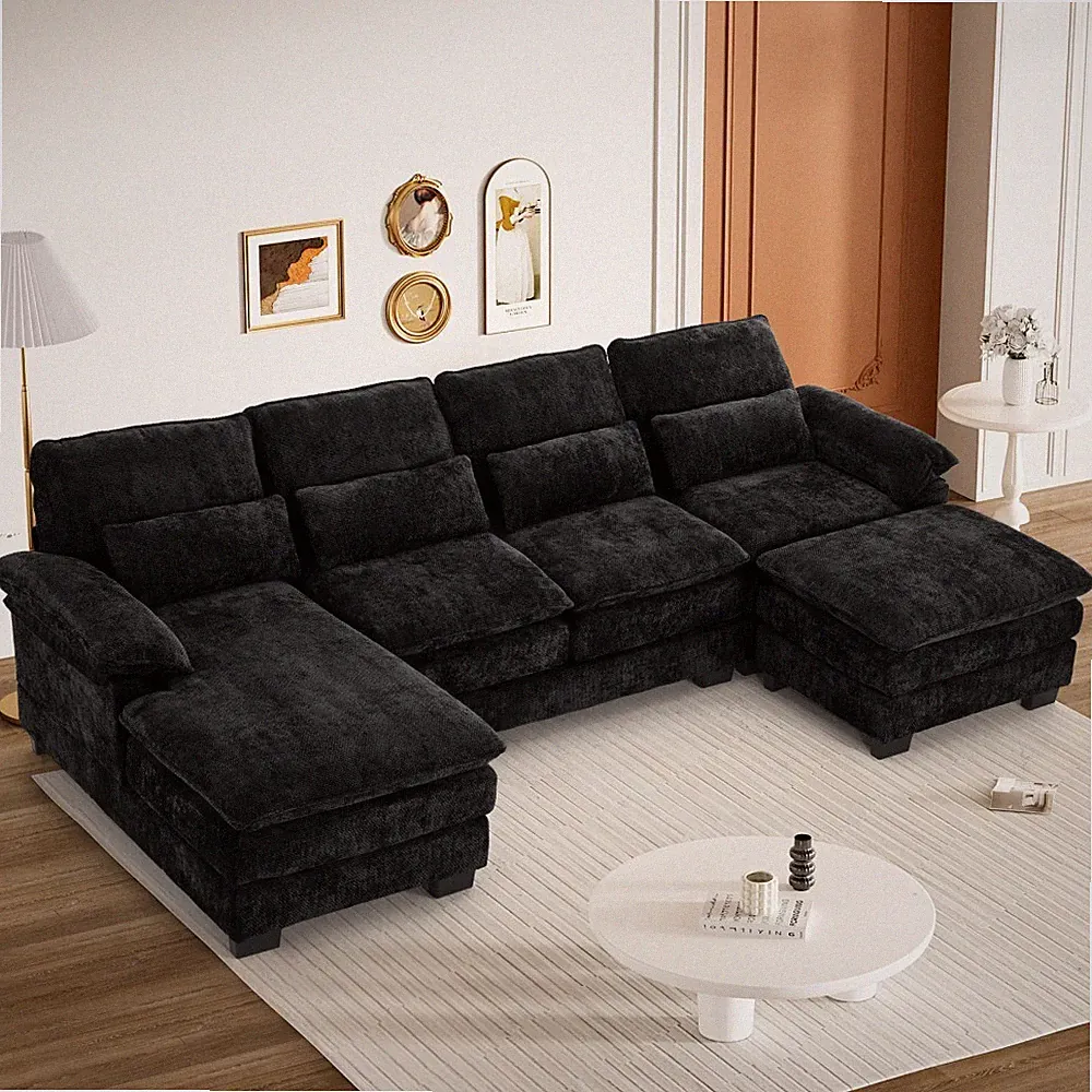 114" U-Shape Modular Sectional Sofa Upholstery Couch with Chaise Lounge Ottoman